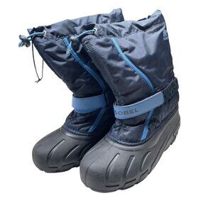 Sorel Flurry Snow Boots 6 Youth Blue Black Waterproof Winter Lined